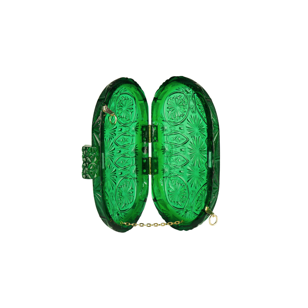 Hand Carved Oval Clutch Emerald Green