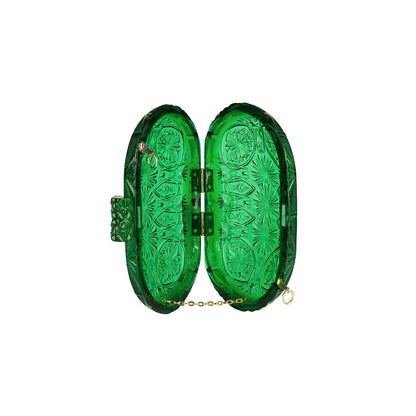 Hand Carved Oval Clutch Emerald Green