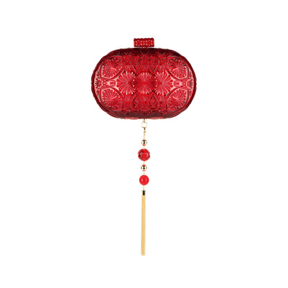 Hand Carved Oval Clutch Burgundy