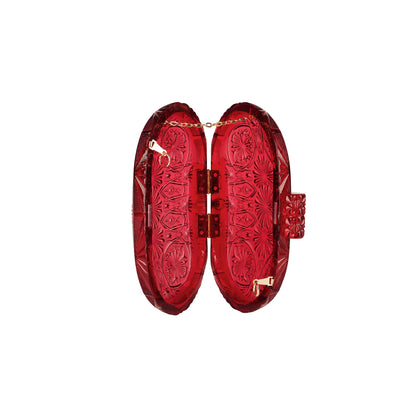Hand Carved Oval Clutch Burgundy