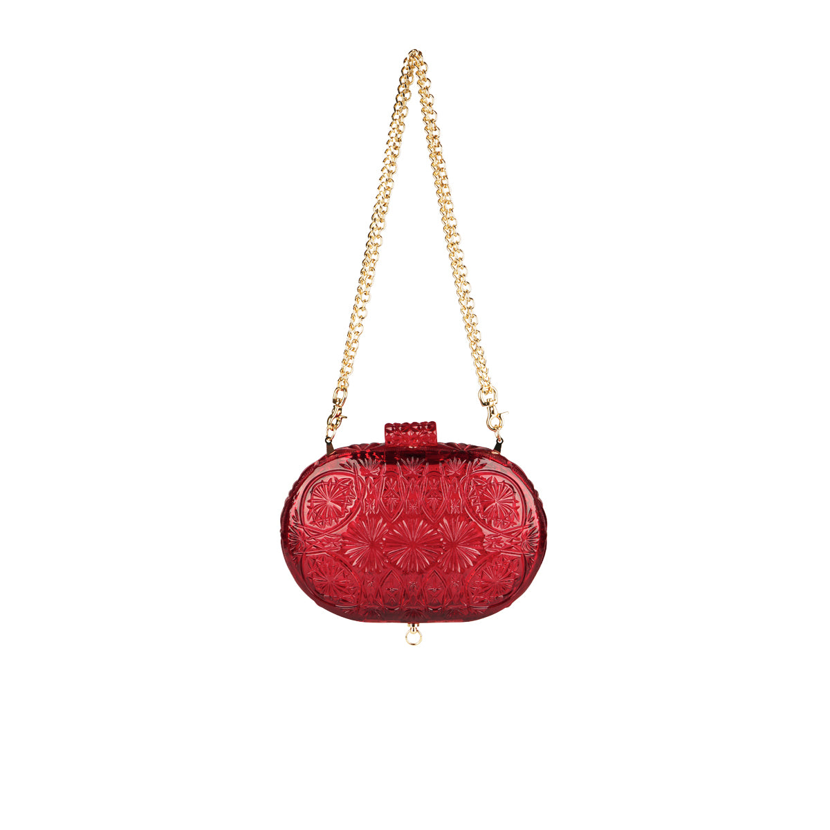 Hand Carved Oval Clutch Burgundy